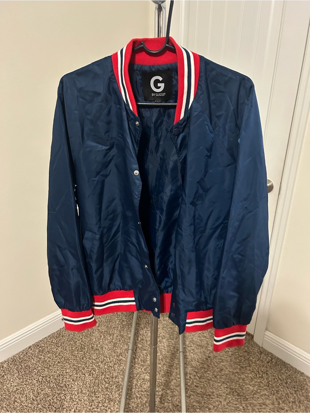 G by Guess Navy Bomber Jacket with Red & White Trim
